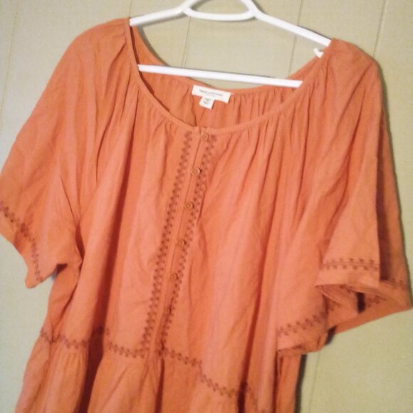 Beach Lunch Lounge Dress Women XL Short Sleeve Ruffle Crochet Trim Burnt Orange - Picture 4 of 14